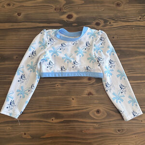 Girls Bluey Rashguard 4T White Blue Palm Tree Long Sleeve Swim Shirt